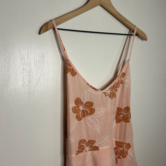 Roxy Floral Peach Spaghetti Strap V-Neck Summer Beach Playsuit XL - Picture 7 of 8